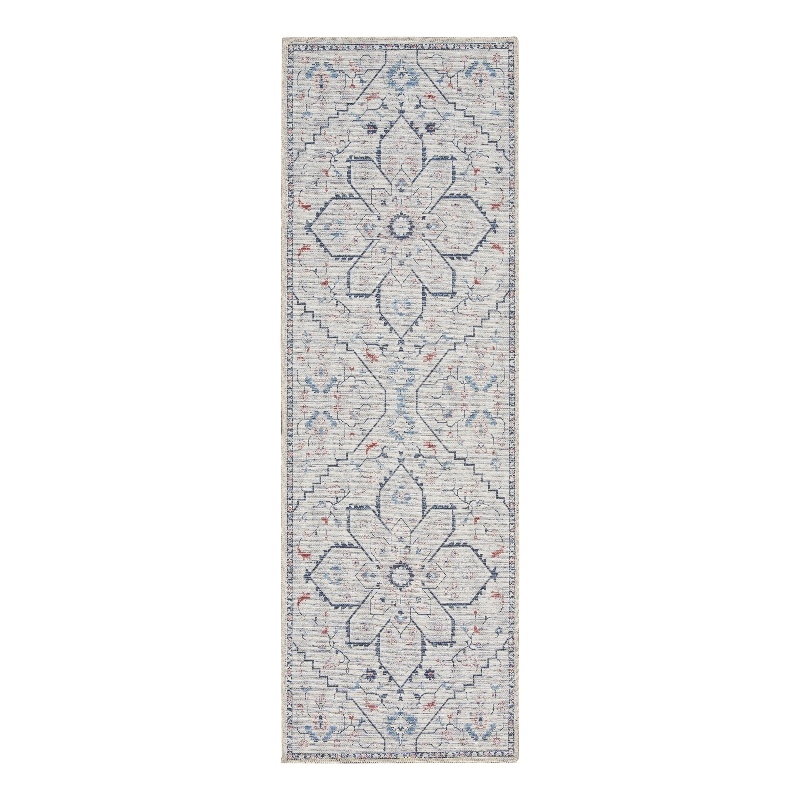 Nourison New Concept Washables 2' x 6' Ivory Blue Farmhouse Indoor Rug