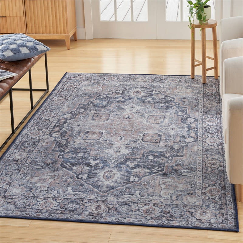 Nourison New Concept Washables 4' x 6' Ivory Navy Vintage Indoor Rug
