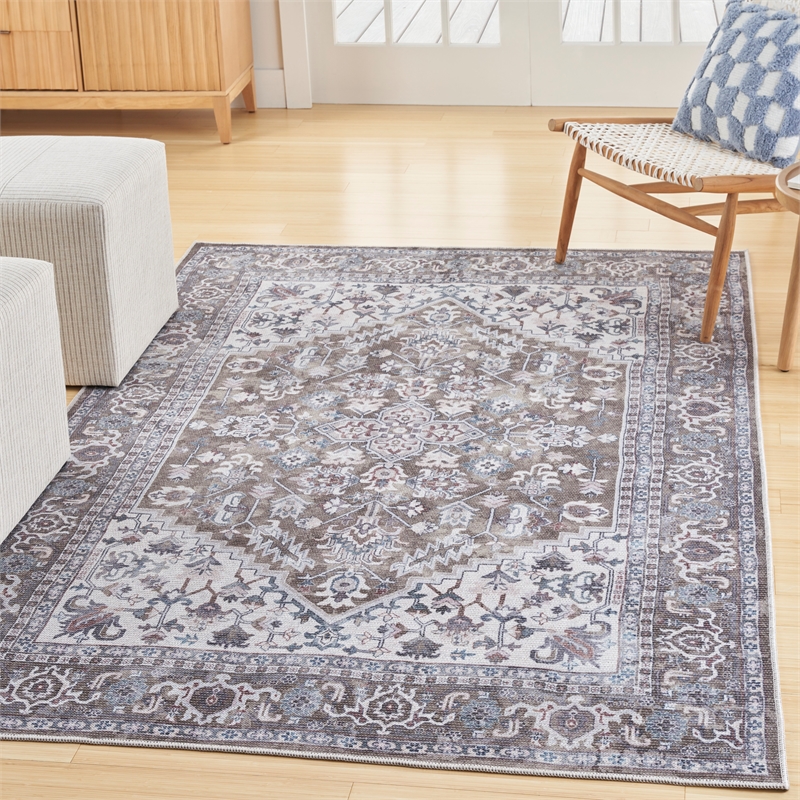 Nourison New Concept Washables 4' x 6' Olive Ivory Vintage Indoor Rug
