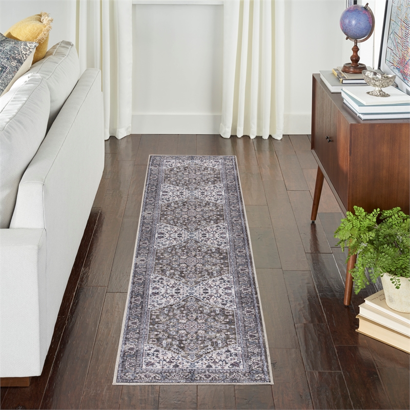 Nourison New Concept Washables 2' x 6' Olive Ivory Vintage Indoor Rug