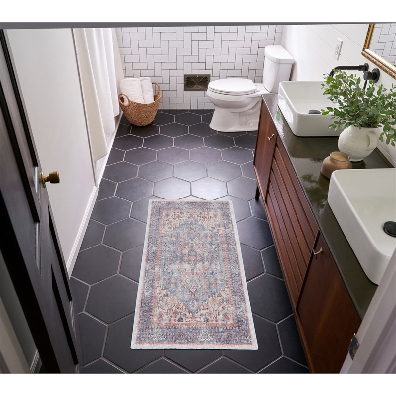 Nourison New Concept Washables 3' x 5' Blue Multicolor Vintage Indoor Rug