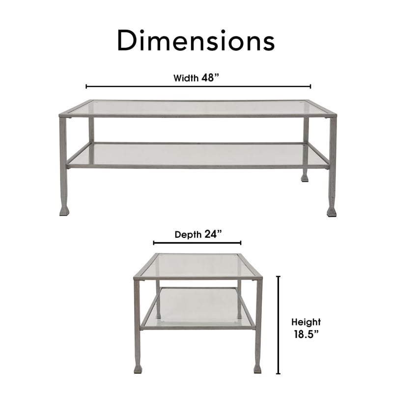 ClickDecor Maddox Glass and Metal Coffee Table Silver
