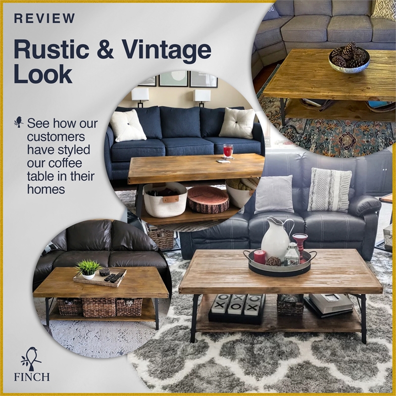 Finch Ezra Solid Wood and Metal Coffee Table Walnut Brown