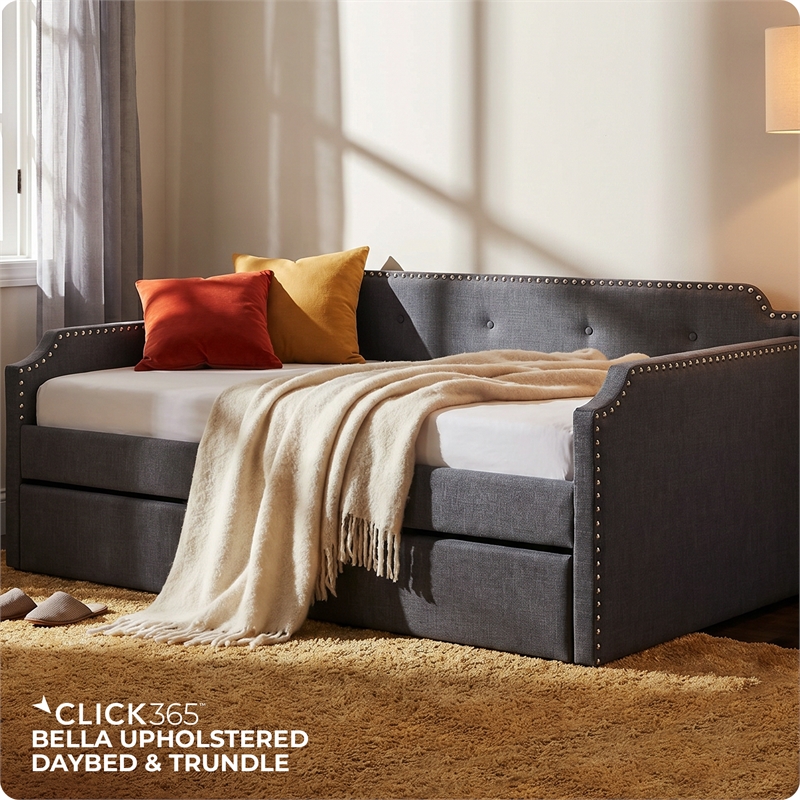 ClickDecor Bella Upholstered Daybed and Trundle Dark Gray