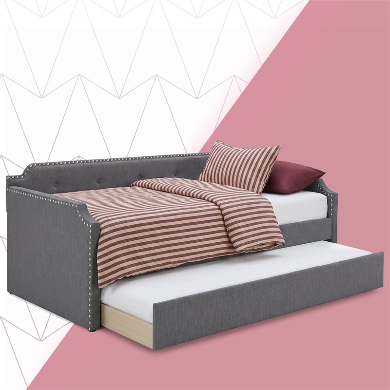 ClickDecor Bella Upholstered Daybed and Trundle Dark Gray
