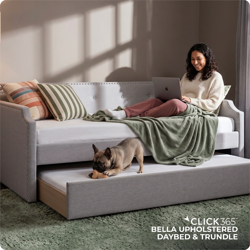 ClickDecor Bella Upholstered Daybed and Trundle Beige