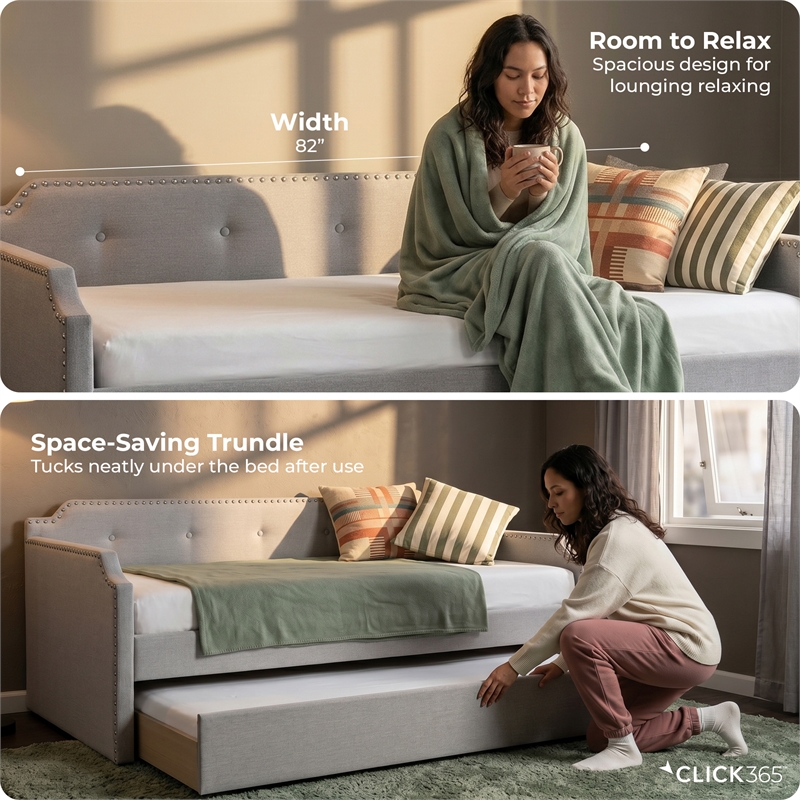 ClickDecor Bella Upholstered Daybed and Trundle Beige