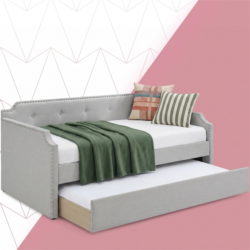 ClickDecor Bella Upholstered Daybed and Trundle Beige