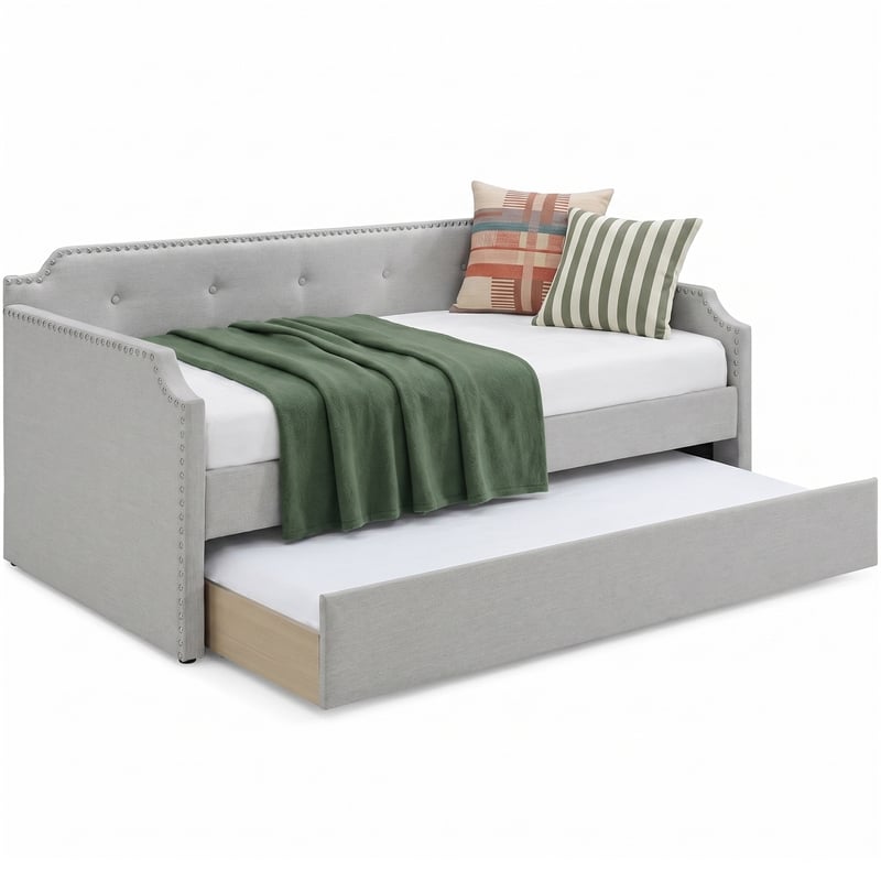 ClickDecor Bella Upholstered Daybed and Trundle Beige