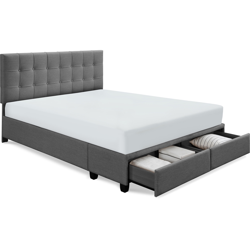 ClickDecor Edmond Storage Bed wAdjustable Height Headboard Queen Size Dark Gray