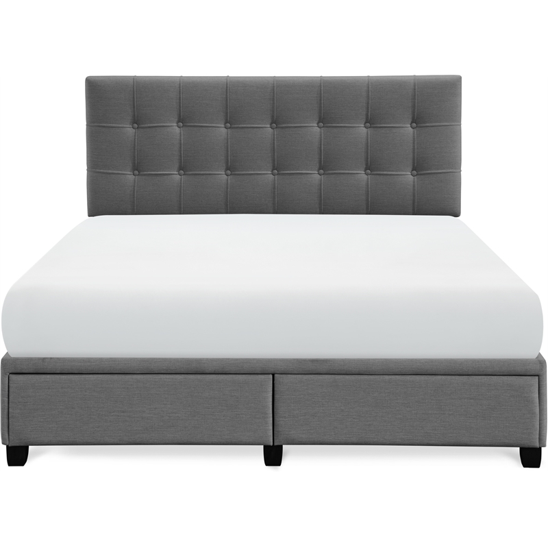 ClickDecor Edmond Storage Bed wAdjustable Height Headboard Queen Size Dark Gray