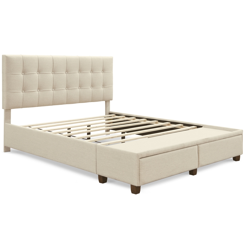 ClickDecor Edmond Storage Bed wAdjustable Height Headboard Queen Size Beige