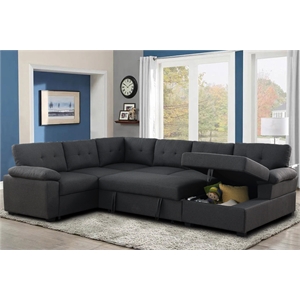 Alexent Sleeper Sectional Sofa Pull Out Bed w/ Storage Fabric Sofa Bed Dark Gray