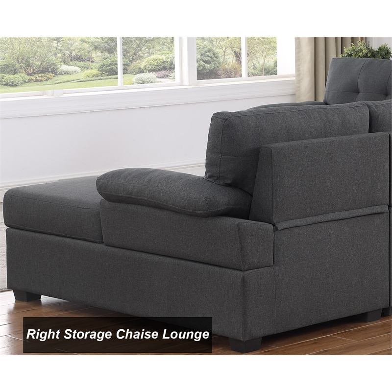 Alexent Sleeper Sectional Sofa Pull Out Bed w/ Storage Fabric Sofa Bed Dark Gray