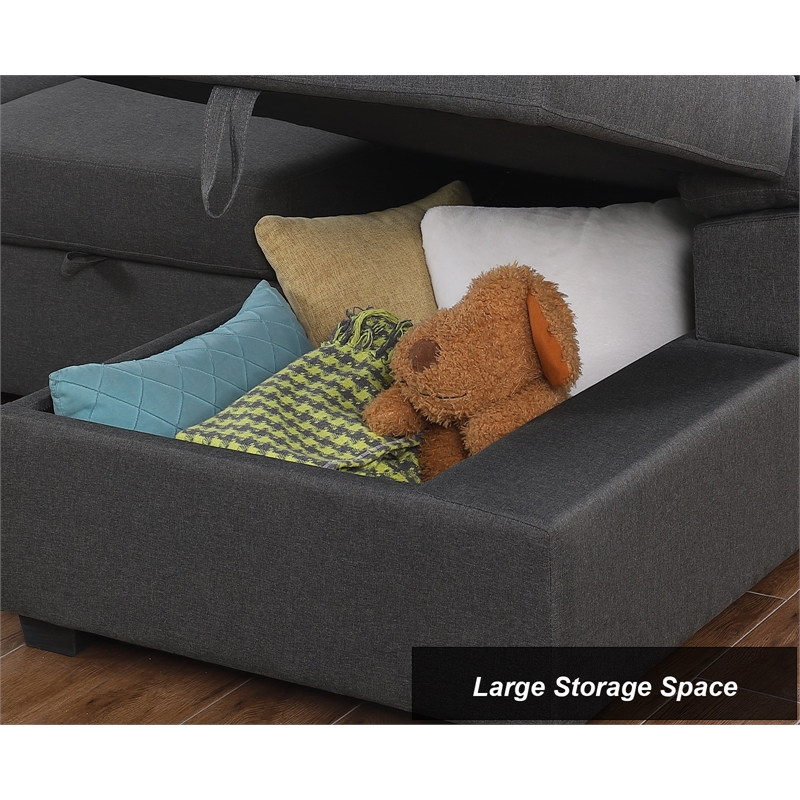 Alexent Sleeper Sectional Sofa Pull Out Bed w/ Storage Fabric Sofa Bed Dark Gray