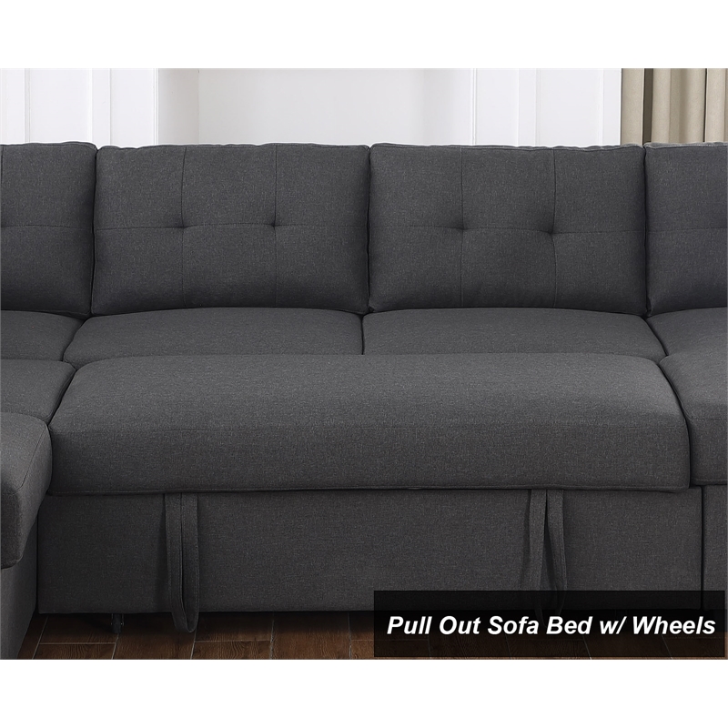 Alexent Sleeper Sectional Sofa Pull Out Bed w/ Storage Fabric Sofa Bed Dark Gray