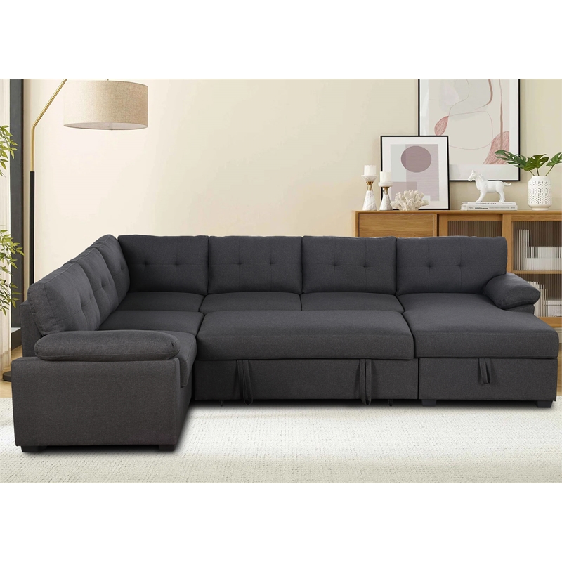Alexent Sleeper Sectional Sofa Pull Out Bed w/ Storage Fabric Sofa Bed Dark Gray