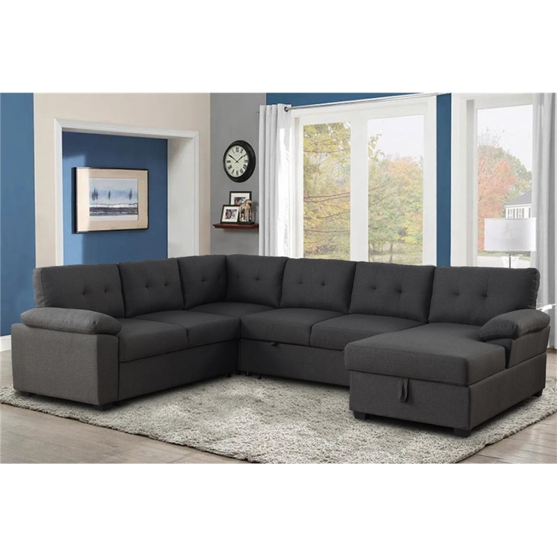 Alexent Sleeper Sectional Sofa Pull Out Bed w/ Storage Fabric Sofa Bed Dark Gray