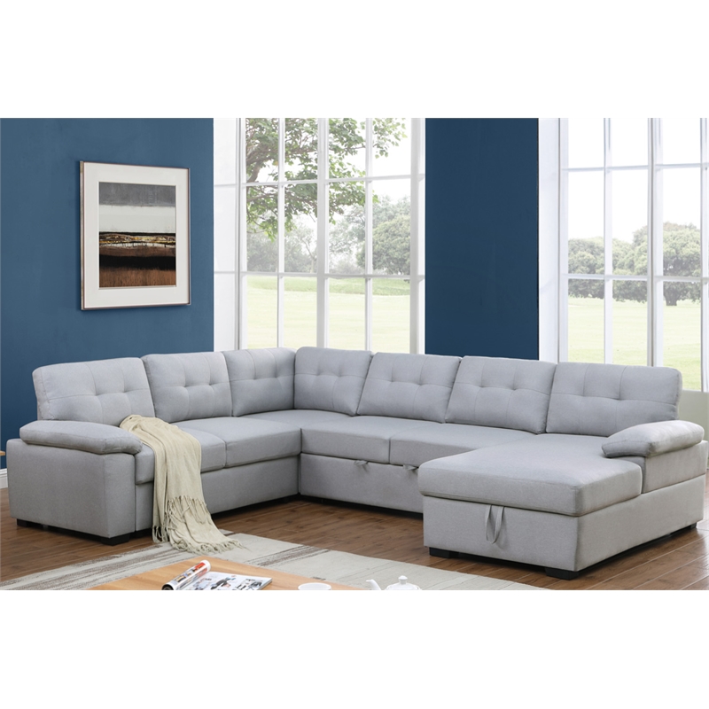 Alexent 5-Seat Modern Fabric Sleeper Sectional Sofa with Storage Gray