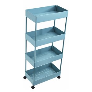 Alexent 4-Tier Plastic Storage Organizer Rolling Cart with Slim Shelves in Blue