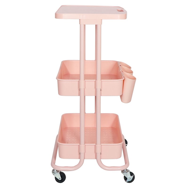 Alexent 2-Tier Table Top Plastic Storage Trolley Rolling Cart Organizer in Pink