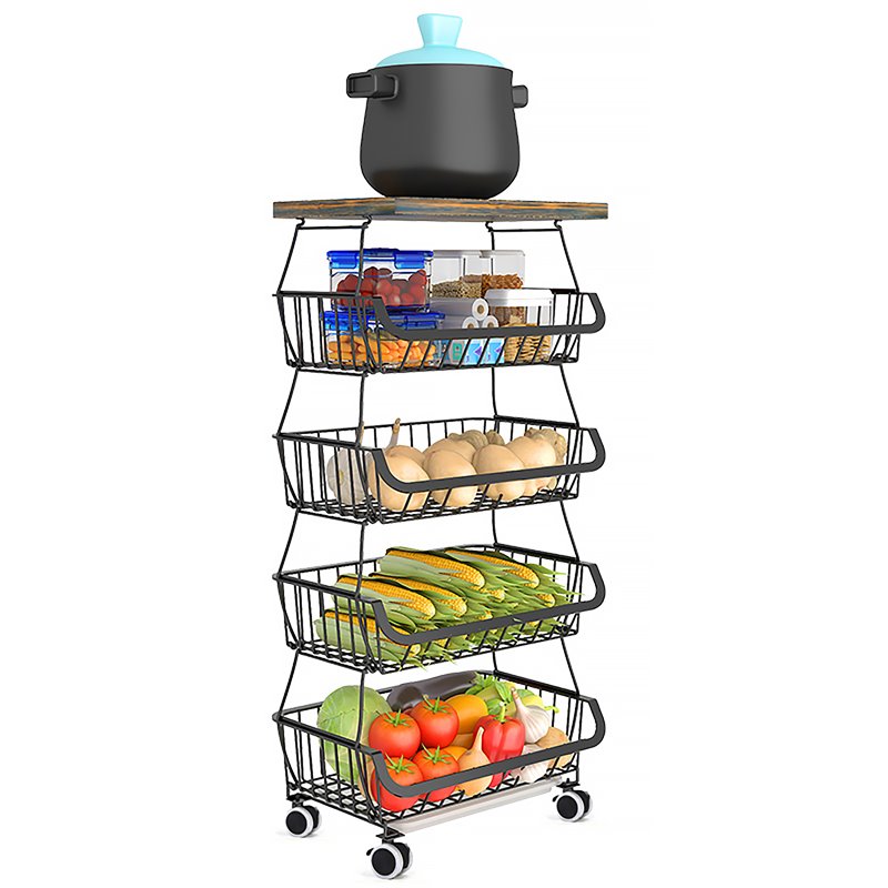 Alexent 5-Tier Metal Utility Carts with Lockable Casters and Flat Top in Black