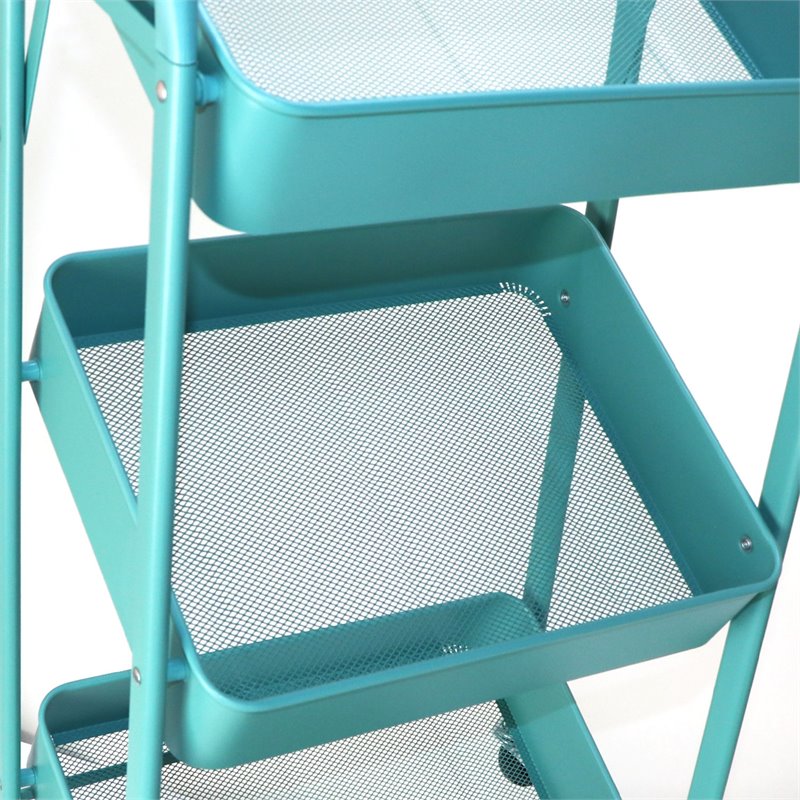 Alexent 3-Tier Modern Metal Storage Utility Rolling Cart with Foldable in Blue