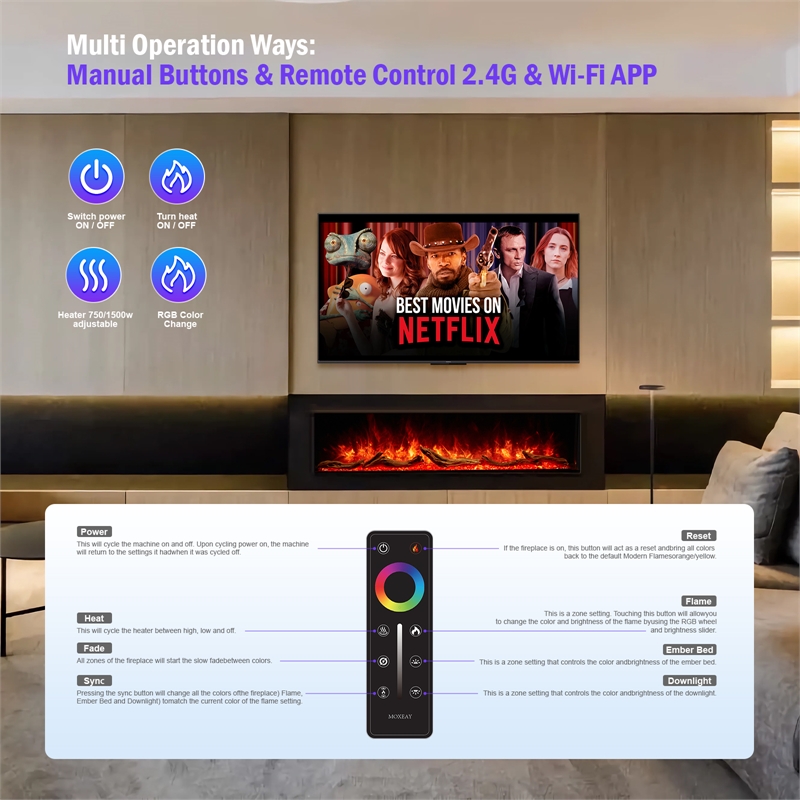 ALEXENT 3 Sided Electric Fireplace 44