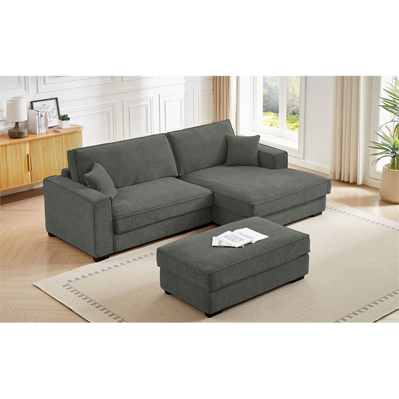 Alexent Modular Sectional Sofa w Ottoman RIGHT-Facing Chaise Couch Dark Gray