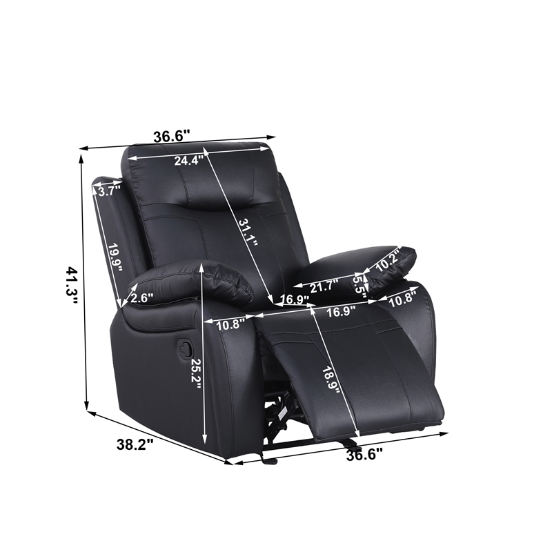 Alexent Manual Faux Leather Recliner Couch Reclining Arm Chair in Black