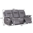 Alexent Manual Faux Leather Recliner 3-Seater Sofa Couch in Gray