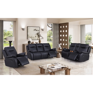 Alexent Recliner Sofa Faux Leather 3 Pieces Manual Recliners Couch Set Black