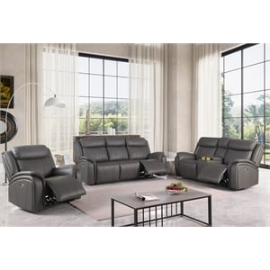 Alexent Leather Recliner Sofa 3 Pieces Power Recliner Home Theater Seating Gray