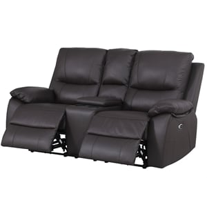 Leather Power Loveseat Recliner Sofa Cup Holders & Storage Reclining Sofa Brown