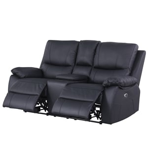 Alexent Recliner Leather Sofa with Cup Holders & Storage Loveseat Recliner Black