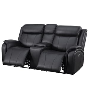 Alexent Leather Loveseat Recliner Power Lift Reclining Sofa w Cupholder Black