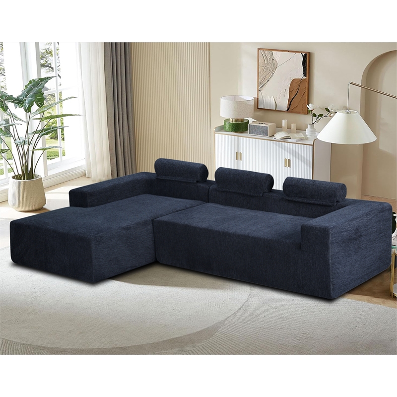 Deep Sofa Couch Blue Chenille Fabric Sofa Bed 108