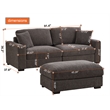 Modular Loveseat with Ottoman Chaise Chenille Wide Couch Sectionals Dark Gray