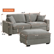 Modular Loveseat with Ottoman Chaise Chenille Extra Wide Couch Sectionals Gray