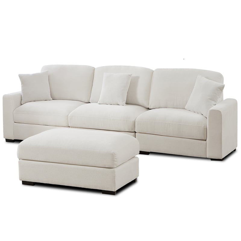 Large Sectional Sofa with Chaise 3 Seat Modular Sofa Chenille Couch White