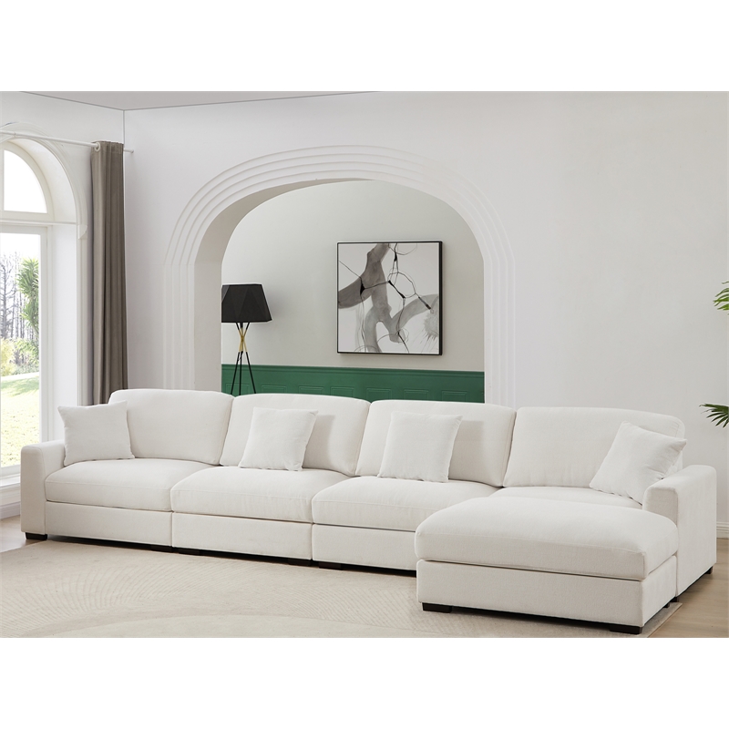 Modern Deep Couch with Chaise Chenille Modular Sectional Sofa Livnig Room White