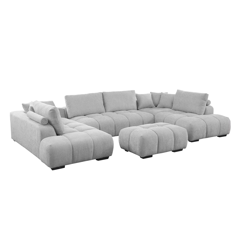 Kingsley 4-Piece Chenille Upholstered Large U-Shape Sectional Light Gray