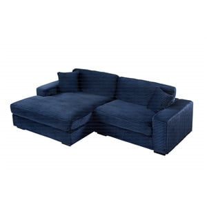 Liam 2-Piece Fabric Upholstered Corduroy Deep Seat Sofa Sleeper Chaise Dark Blue