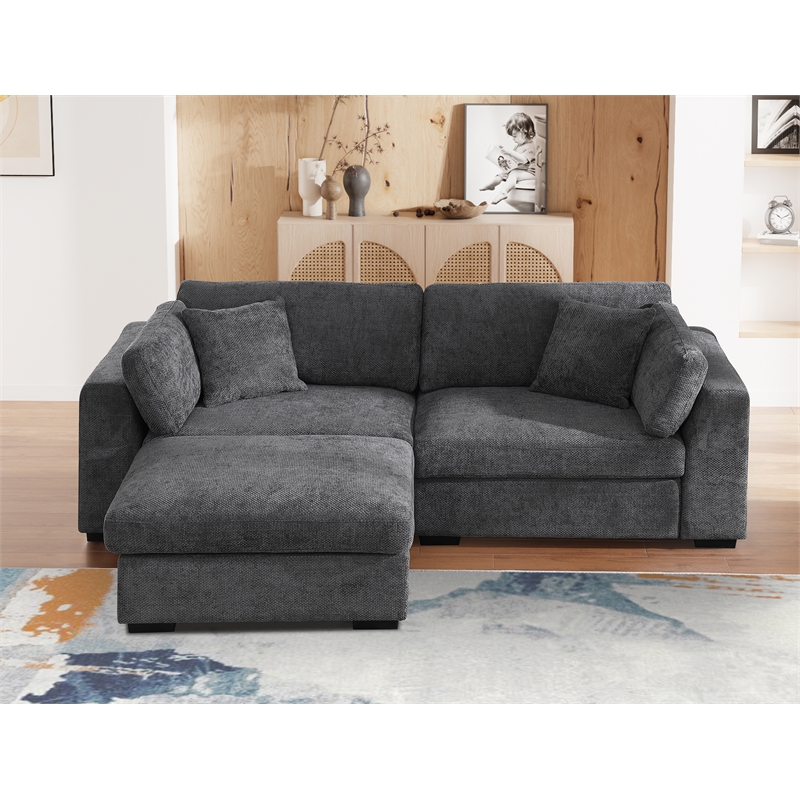 Luis Polyester Upholstered Modern Sectional Sofa Loveseat with Ottoman Dark Gray