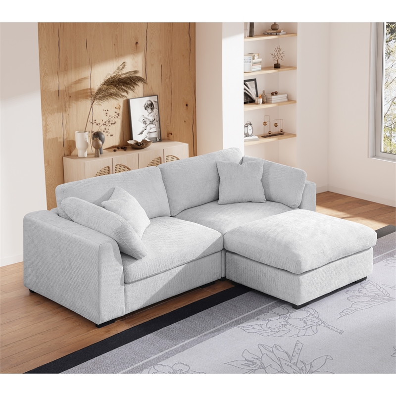Luis Polyester Upholstered Modern Sectional Sofa Loveseat with Ottoman Gray