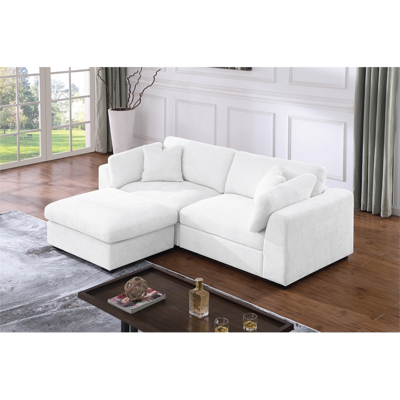 Luis Polyester Upholstered Modern Sectional Sofa Loveseat with Ottoman White