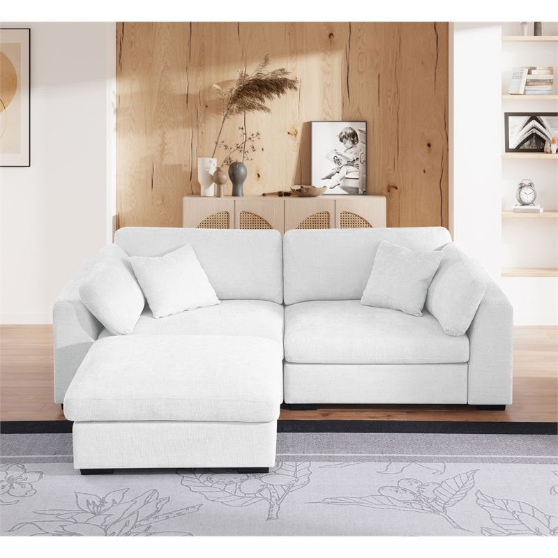 Luis Polyester Upholstered Modern Sectional Sofa Loveseat with Ottoman White