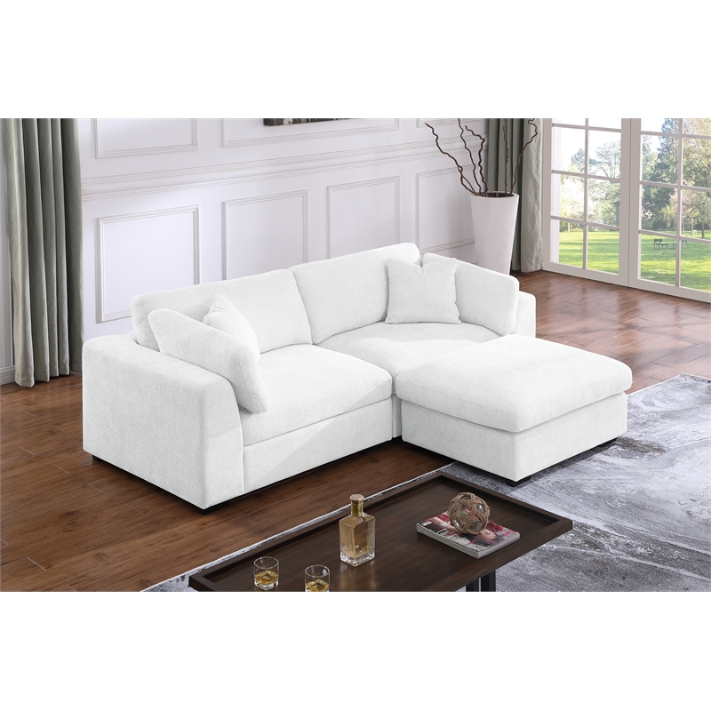 Luis Polyester Upholstered Modern Sectional Sofa Loveseat with Ottoman White