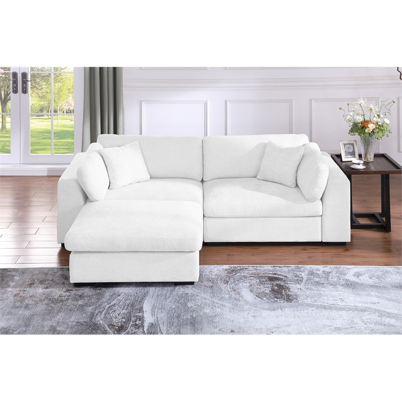 Luis Polyester Upholstered Modern Sectional Sofa Loveseat with Ottoman White