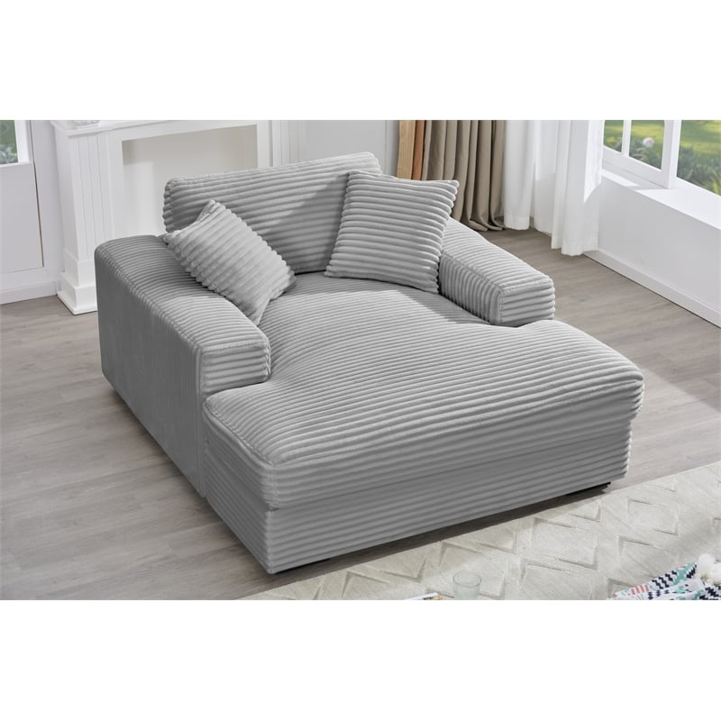 Amelia Polyester Corduroy Comfy Chaise Lounges Sofa Bed With Deep Seat Gray
